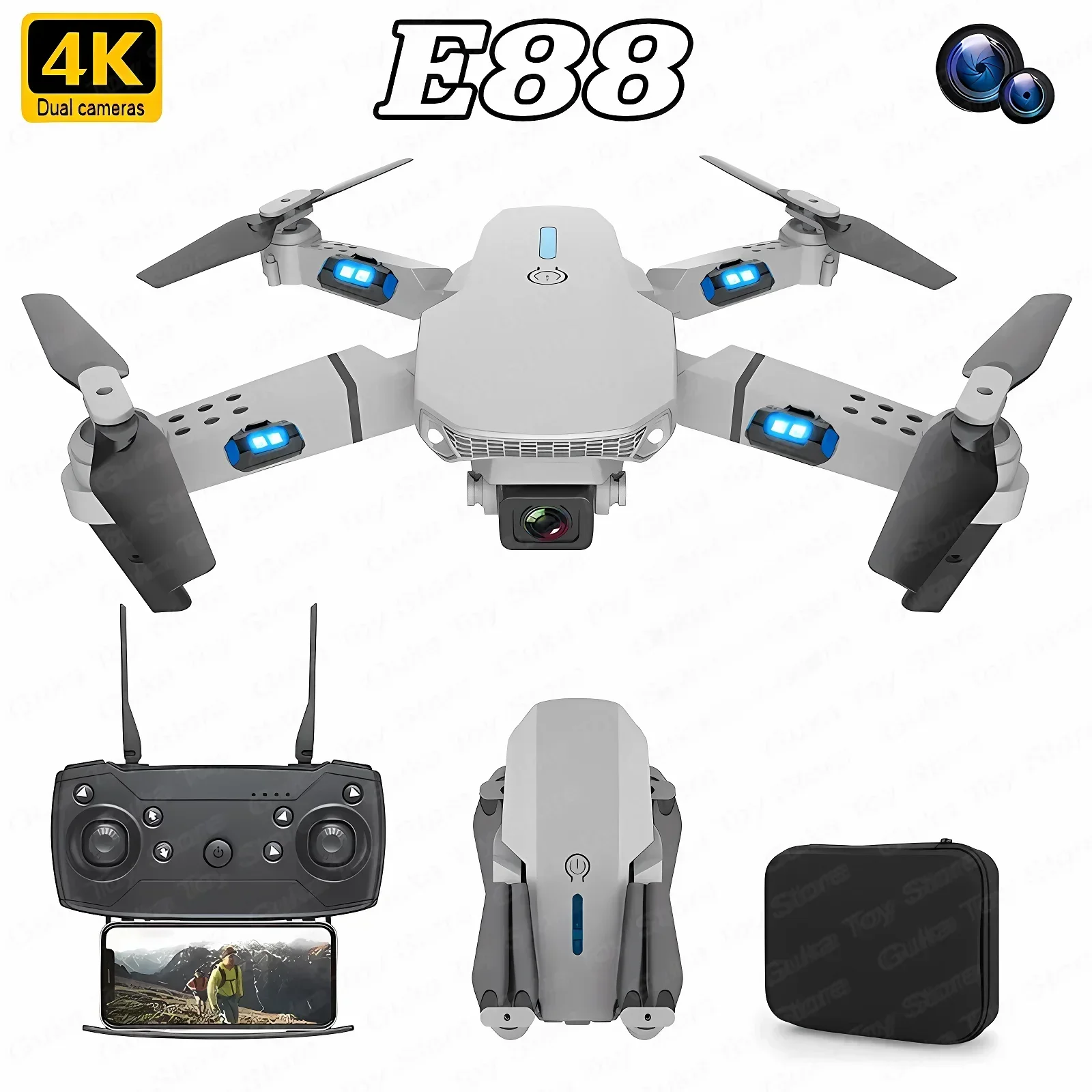 Smart Home Camera - 折りたたみ式クワッドコプター,e88プロ広角fpv,wifi,hd,4k,1080p,カメラ,高さ保持,rc,ヘリコプターのおもちゃ,男の子へのクリスマスプレゼント
