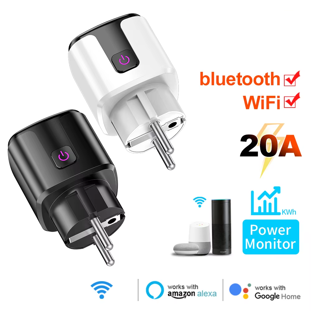 Smart Home Energy Monitor - スマート 20A EU プラグ WiFi+Bluetooth ソケット、電力監視タイマー付きコンセント、音声制御、Tuya