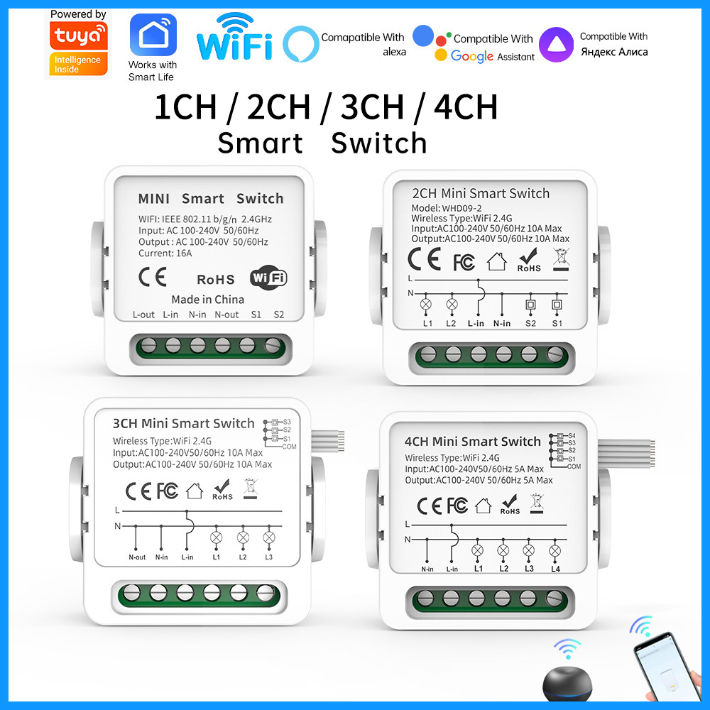 Tuya WiFiスマートスイッチ 1/2/3/4連 4ウェ - Smart Home Sistem のレビューと価格