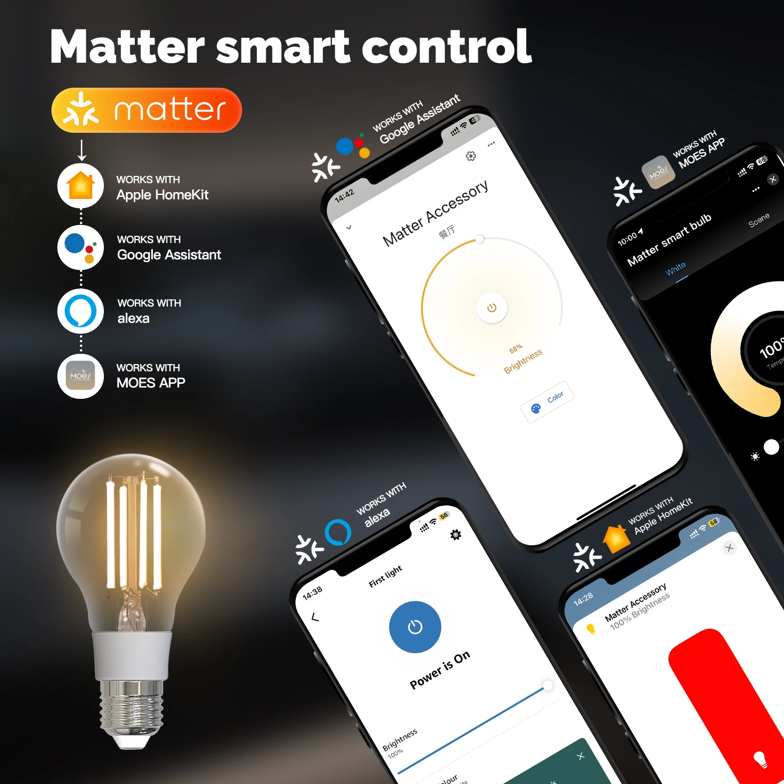 MOES TUYA Matter対応 スマートフィラメント電 - Voice Control Light Bulb のレビューと価格