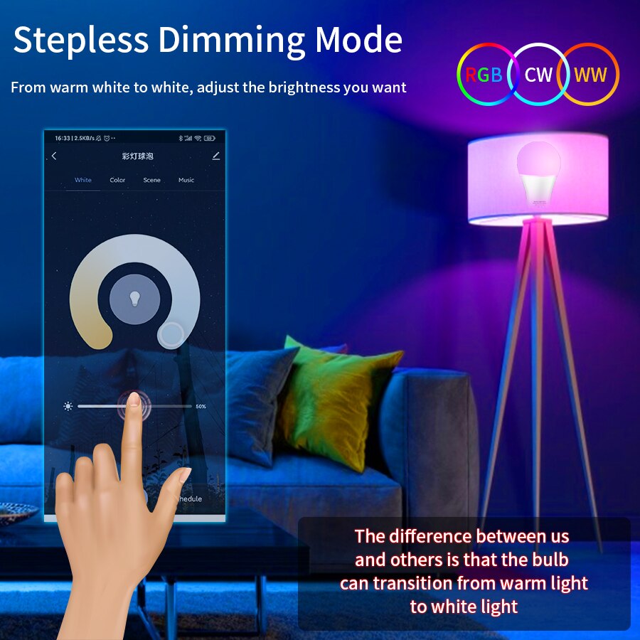 E27 WiFi スマートLED電球 RGBCW カラフル  - Voice Control Light Bulb のレビューと価格