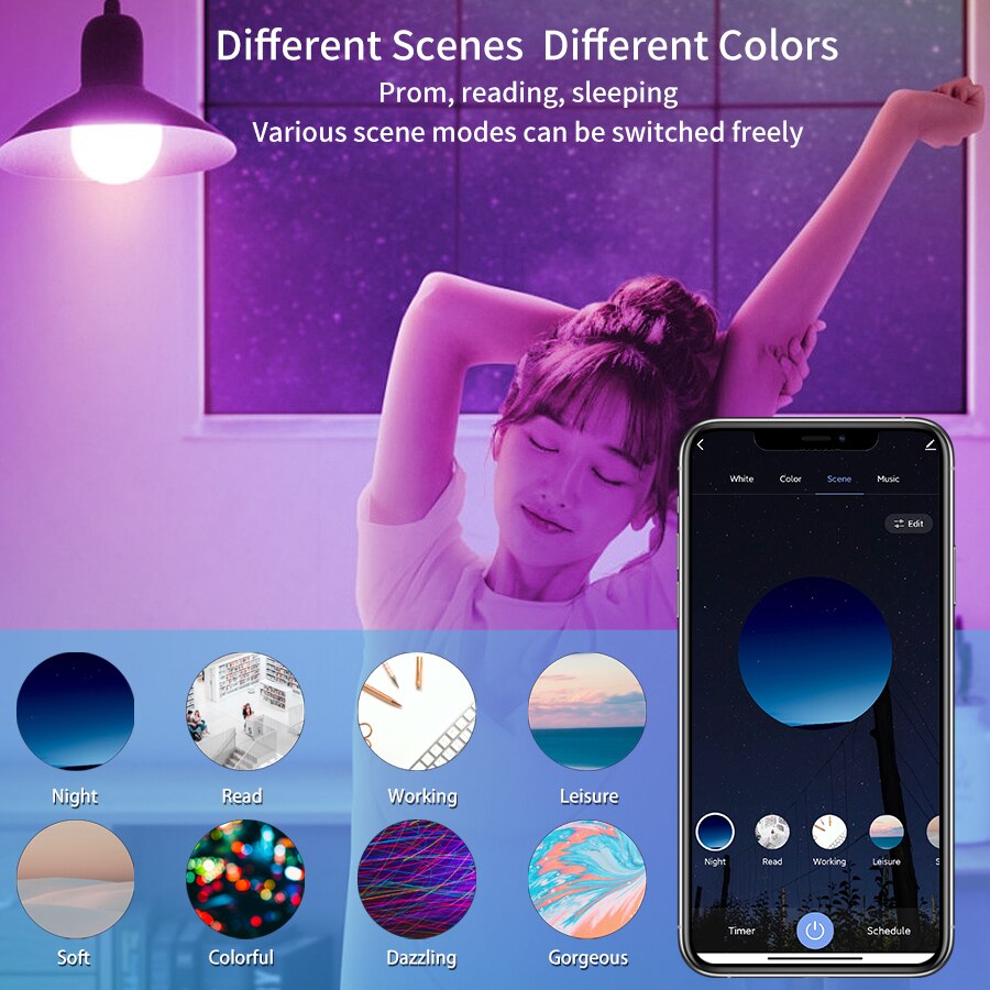 E27 WiFi スマートLED電球 RGBCW カラフル  - Voice Control Light Bulb のレビューと価格