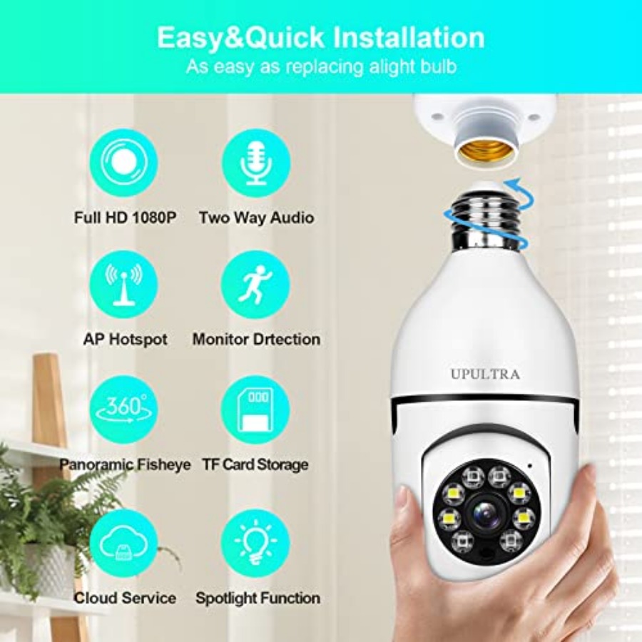 電球型1080PセキュリティワイヤレスカメラWifiスマート - Smart Home Camera のレビューと価格