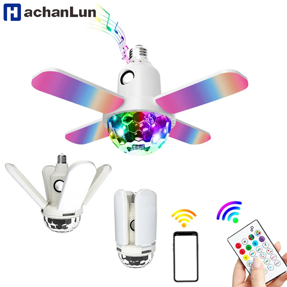E27 LED 電球ファン四つ葉ブレード音楽ランプ Blue - Voice Control Light Bulb のレビューと価格