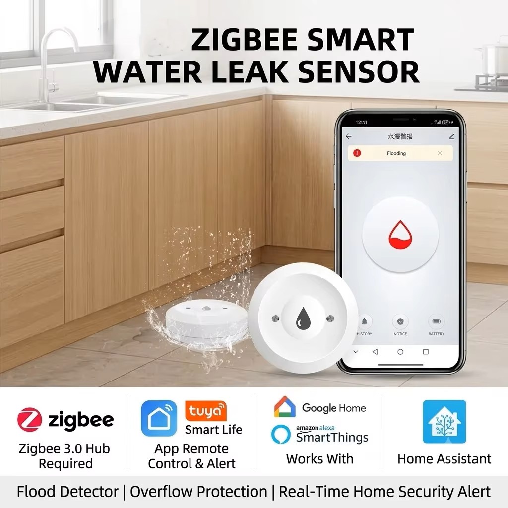 ZigBee 3.0 スマート水漏れセンサー ワイヤレス洪水 - Smart Home Features のレビューと価格